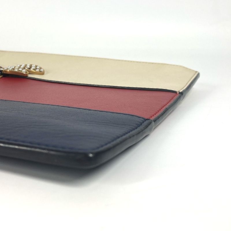 Gucci Clutch Bag Bee Striped Pearl Rhinestone Leather Red — view 7