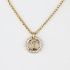 Louis Vuittone By Night Necklace Metal Rhinestone Gold Circle Pendant — view 2