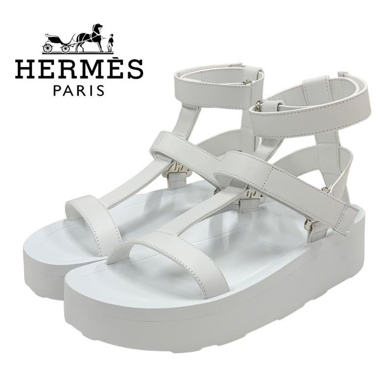Hermes Enid Sandals Shoes Leather White