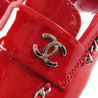 Chanel with Coco Mark Parts Patent Leather Chain Loafers Red — view 3