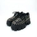 Prada Monolith Loafers Leather Shoes Black Silver Studded Lace Up