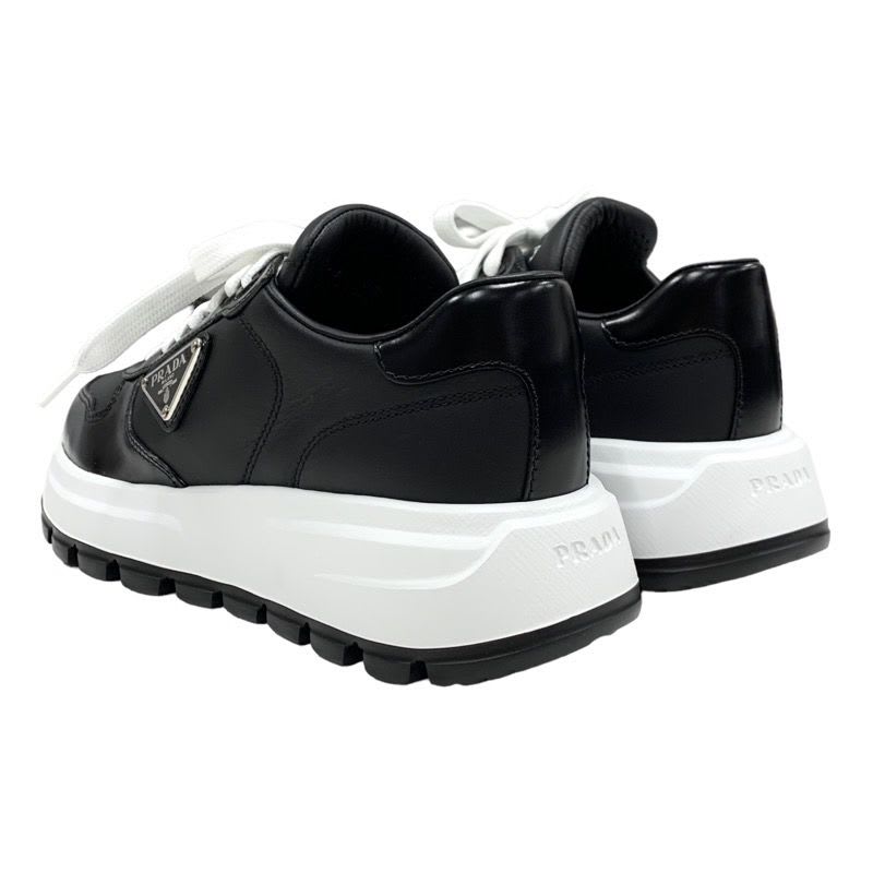 Prada Sneakers Shoes Leather Black White Triangle Logo — view 4