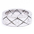 Chanel 18k White Gold Quilted Ring Logo Bullion Polished