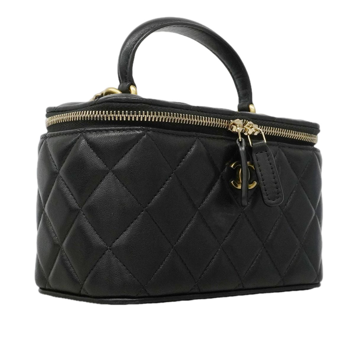 Chanel Vanity Bag Quilted Lambskin Black Gold 2-Way — view 2