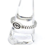 Gucci Interlocking Slim Ring Black Color Enamel Star Silver Gourmet Chain