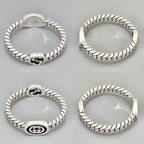 Gucci Interlocking Slim Ring Black Color Enamel Star Silver Gourmet Chain