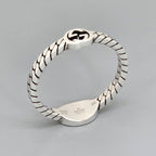 Gucci Interlocking Slim Ring Black Color Enamel Star Silver Gourmet Chain
