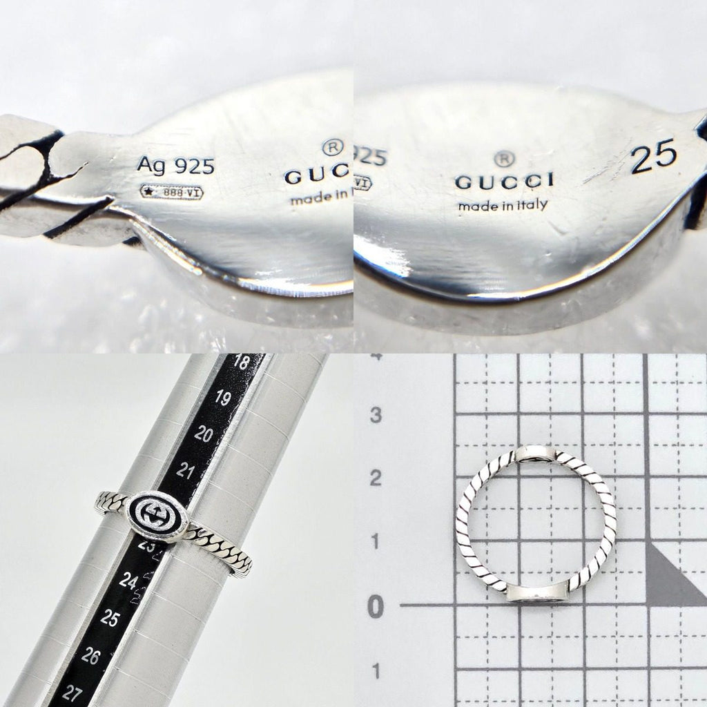 Gucci Interlocking Slim Ring Black Color Enamel Star Silver Gourmet Chain
