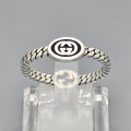 Gucci Interlocking Slim Ring Black Color Enamel Star Silver Gourmet Chain