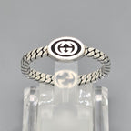 Gucci Interlocking Slim Ring Black Color Enamel Star Silver Gourmet Chain