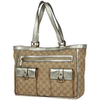 Gucci GG Pattern Tote Shoulder Bag Canvas Beige Gold