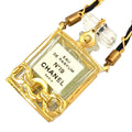 Chanel Perfume Bottle Nylon Glass Clear Gold Black Chain Necklace