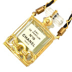 Chanel Perfume Bottle Nylon Glass Clear Gold Black Chain Necklace