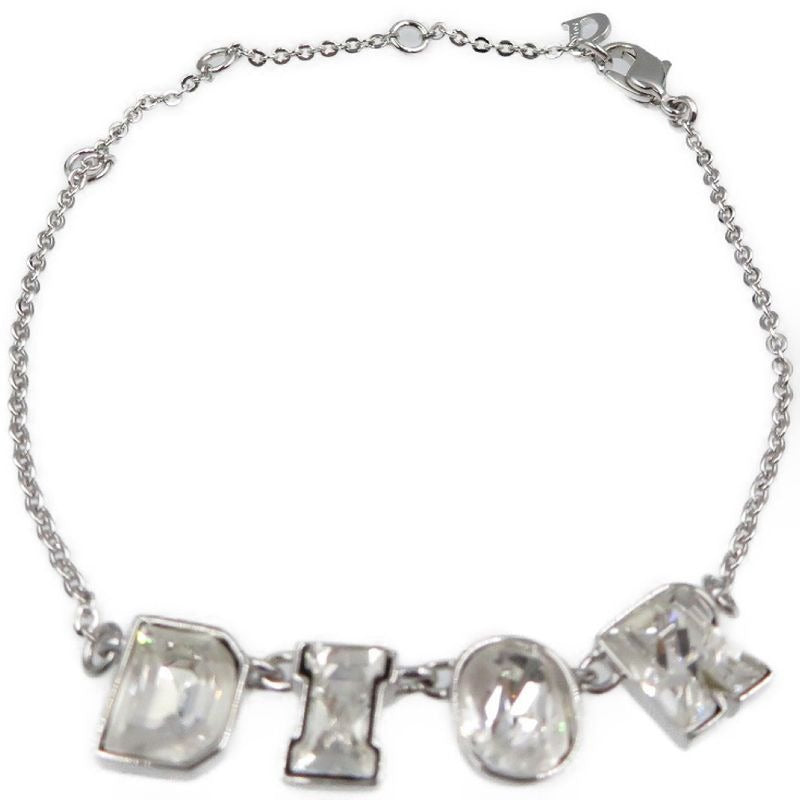 Christian Dior Logo Metal Rhinestone Silver Bracelet 0087