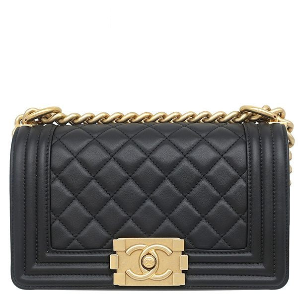 Chanel Shoulder Bag Boy 20 Lambskin Black Matt Togo Chain