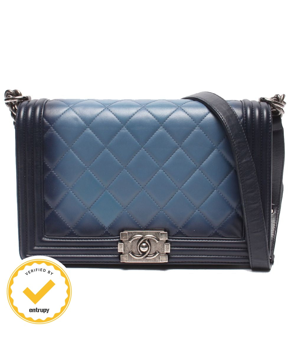 Chanel Chain Shoulder Bag Silver Single Flap Boy 25