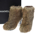 Chanel 10 AW Fur Short Boots Beige 36