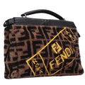 Fendi 7 Va422 pea Curve Fit Mini Zucca Pattern Shearling Leather Shoulder Bag