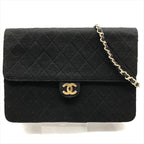 Chanel CC Logo Cotton Jersey Quilted Chain Shoulder Bag Black