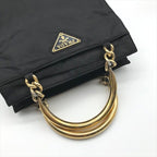 Prada Nylon Tessuto Metal Handle Hand Bag Black Bag — view 6