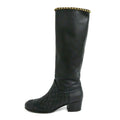 Chanel Chain Long Boots 38.5 Black Gold Quilted Shoes