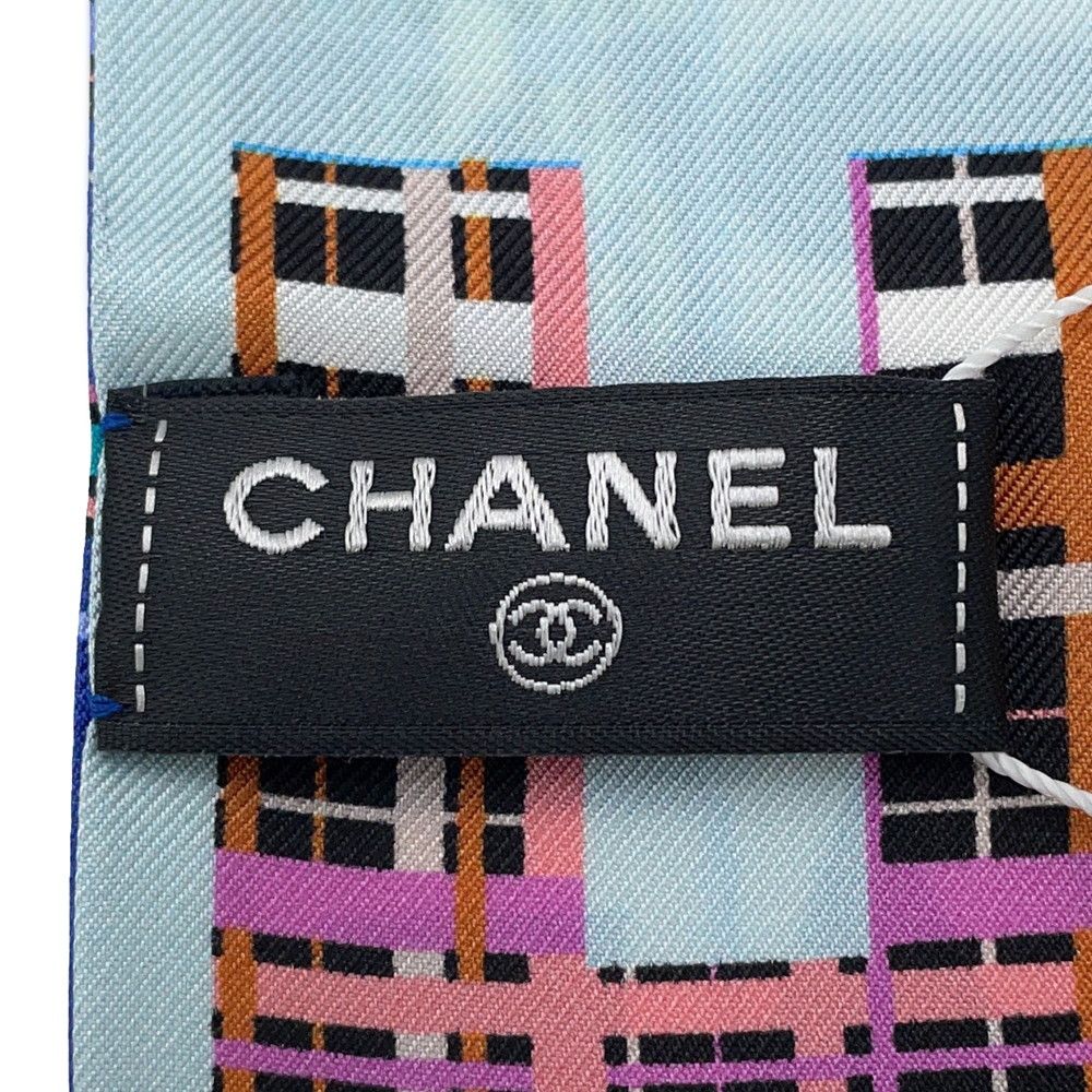 Chanel Scarf Logo CC Silk Blue Pink Multicolor — view 7