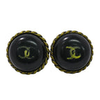 Chanel CC Logo Earrings Plastic Gold Plated Black