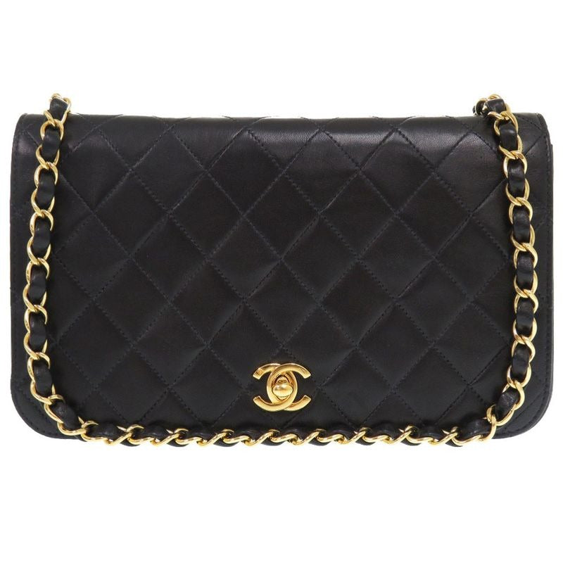 Chanel Quilted Lambskin Black Gold Chain Shoulder Bag