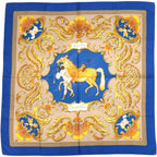 Hermes Carre 90 Turkish Horse Cheval Turc Silk Blue Scarf 0118