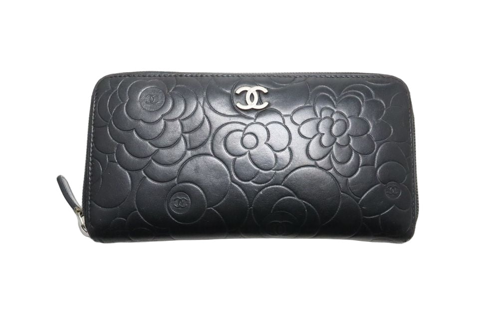 Chanel Camellia Leather Zip Around Wallet