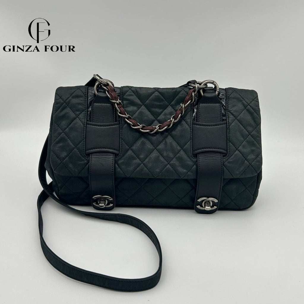 Chanel 2-Way Leather Lame Messenger Bag
