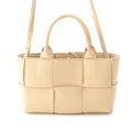 Bottega Veneta Leather Maxi Intrecciato Mini Arco 2-Way Handbag Beige