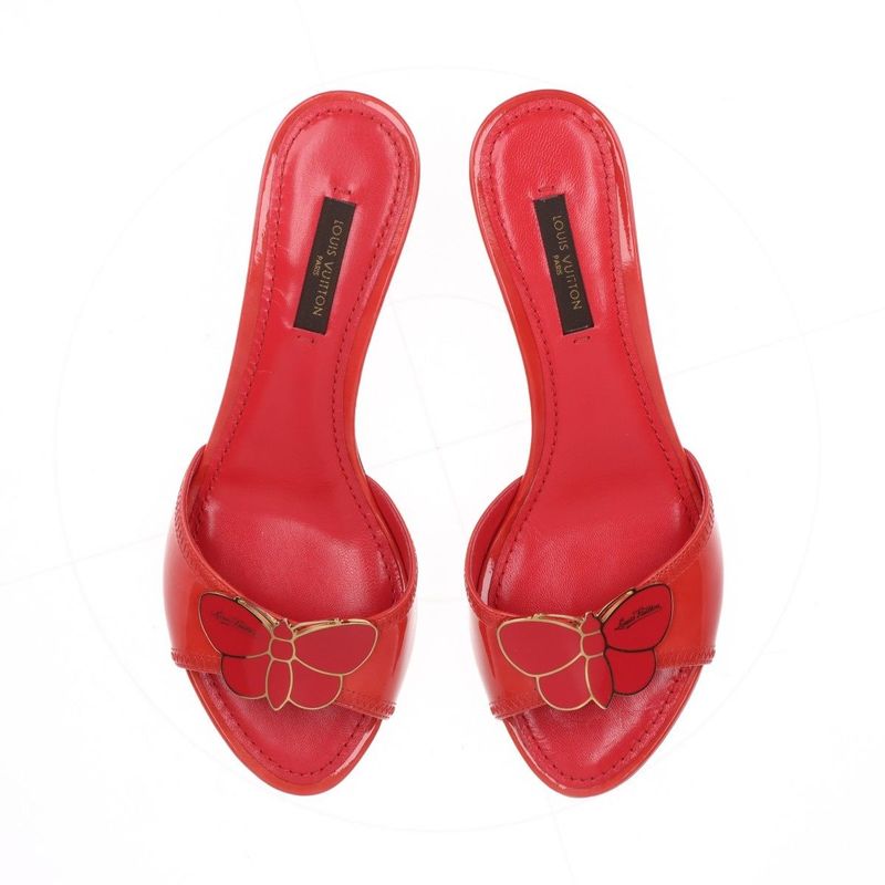 Louis Vuitton 08 Butterfly V Mark Patent Leather Mules 35 Bl0048 Red — view 9