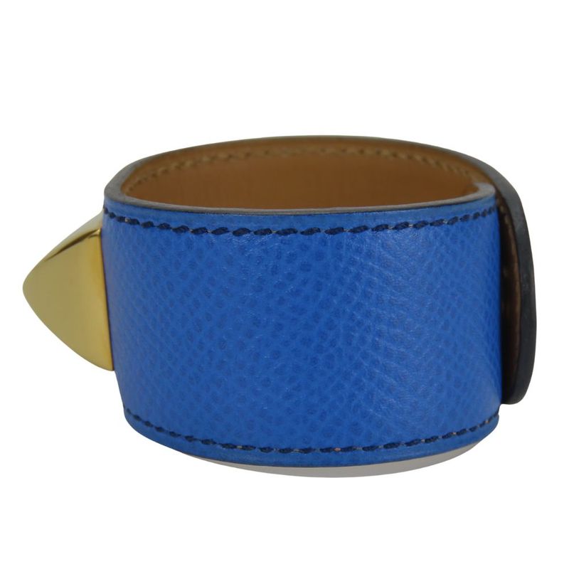 Hermes Bracelet Medor Leather Metal Blue Gold Hardware Accessories Small — view 3