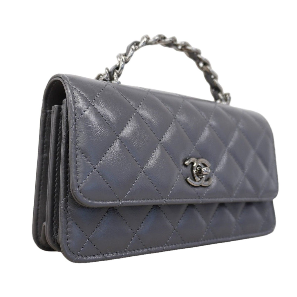 Chanel Handbag Quilted Lambskin Gray Silver 2-Way — view 2
