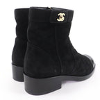 Chanel CC Logo Turnlock Quilted Suede Leather Short Boots Black 37 — view 2