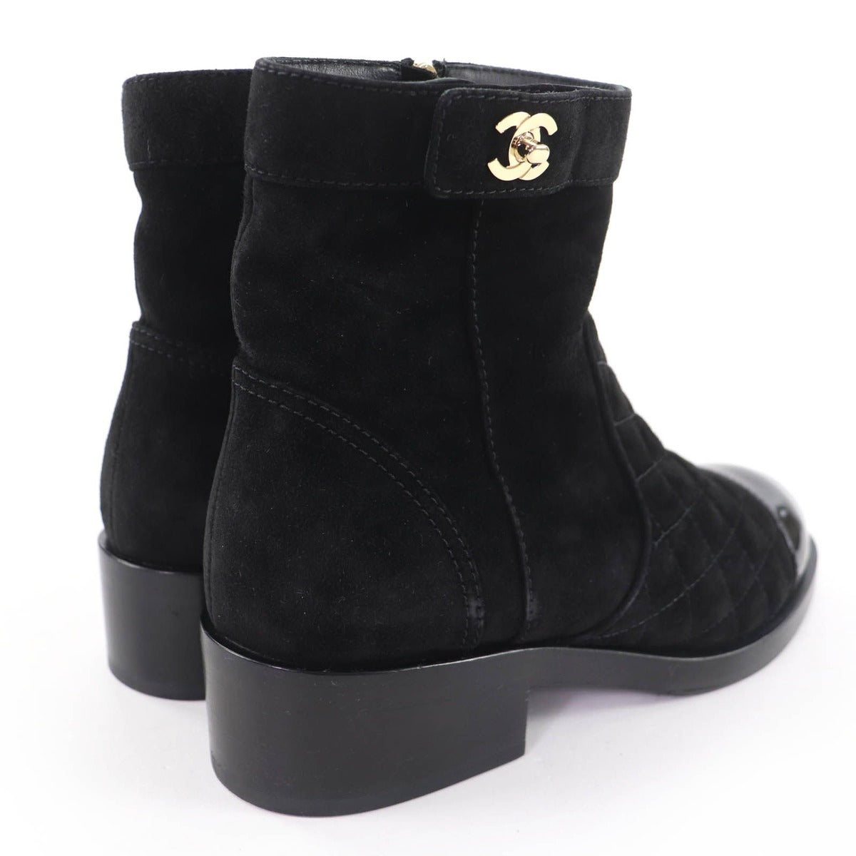 Chanel CC Logo Turnlock Quilted Suede Leather Short Boots Black 37 — view 2