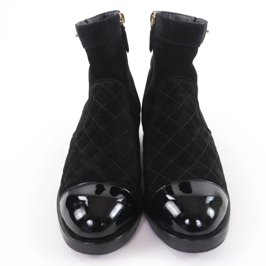 Chanel CC Logo Turnlock Quilted Suede Leather Short Boots Black 37 — view 3