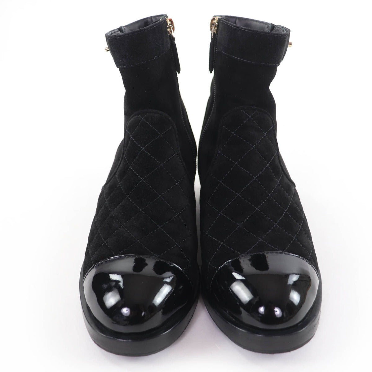 Chanel CC Logo Turnlock Quilted Suede Leather Short Boots Black 37 — view 3