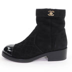 Chanel CC Logo Turnlock Quilted Suede Leather Short Boots Black 37 — view 4