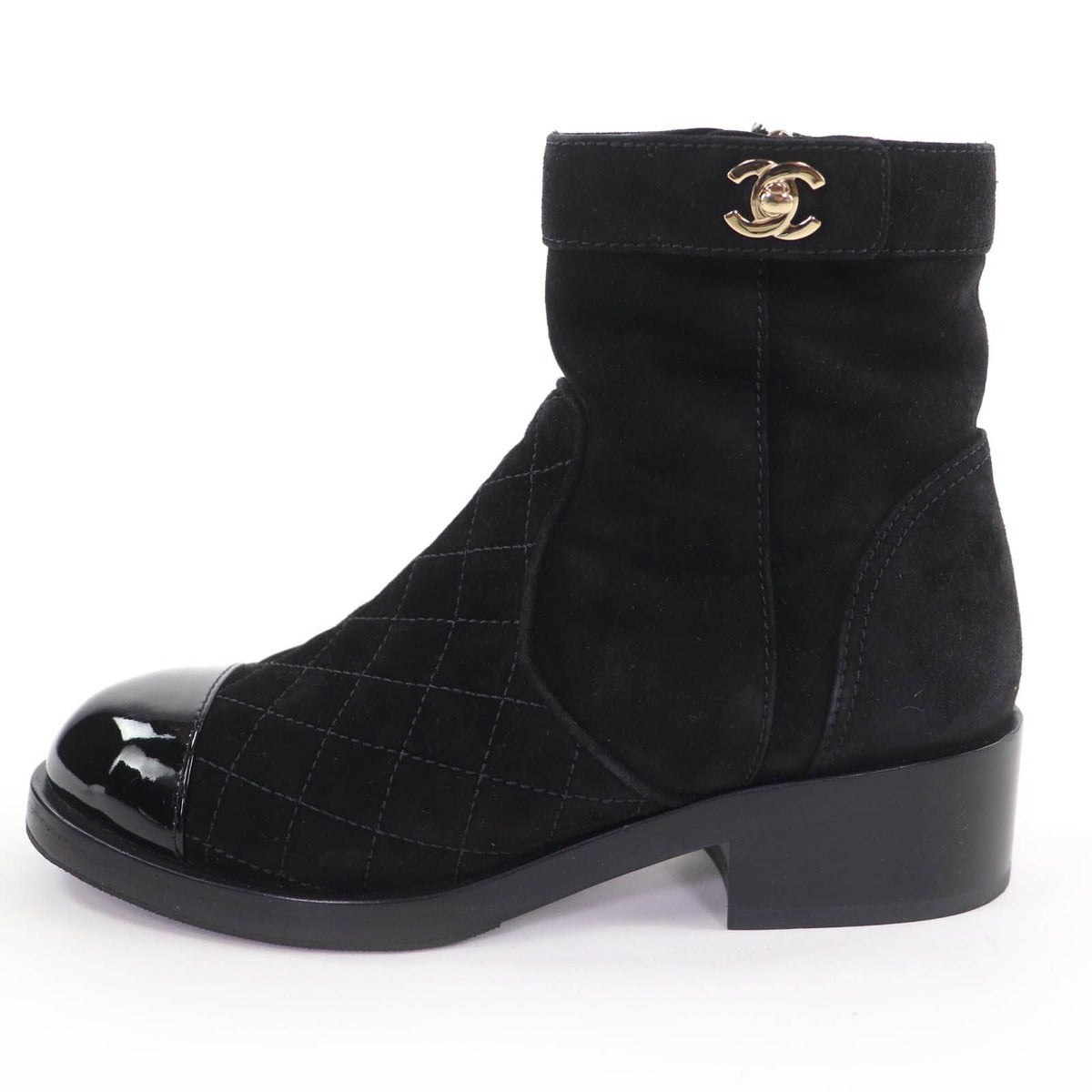 Chanel CC Logo Turnlock Quilted Suede Leather Short Boots Black 37 — view 4