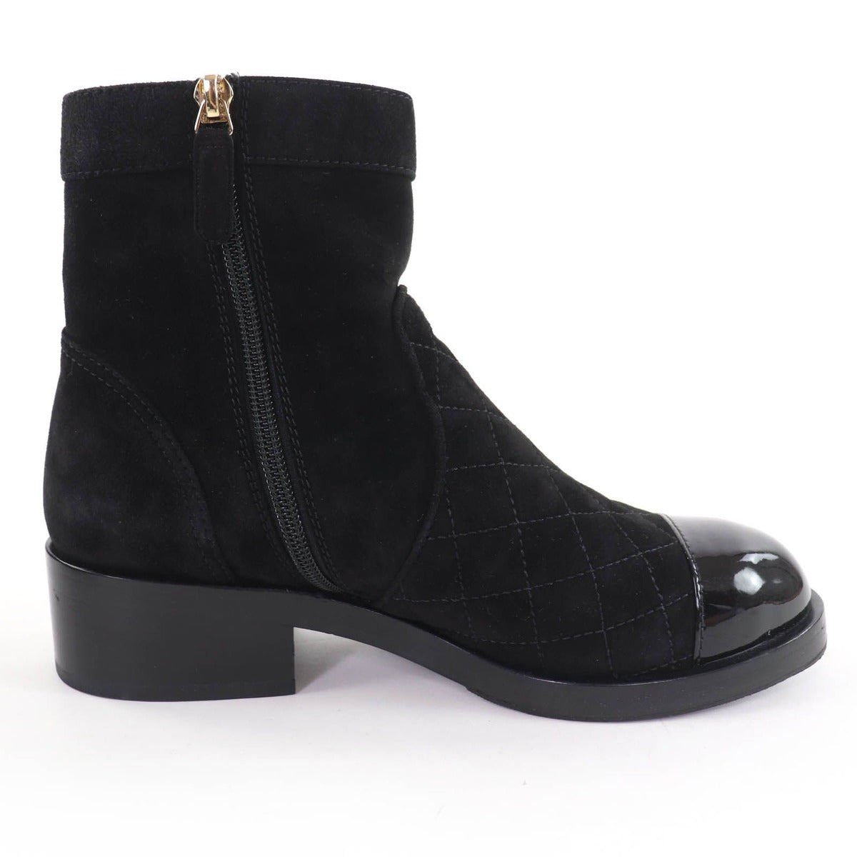 Chanel CC Logo Turnlock Quilted Suede Leather Short Boots Black 37 — view 5