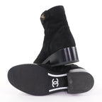 Chanel CC Logo Turnlock Quilted Suede Leather Short Boots Black 37 — view 6