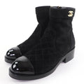 Chanel CC Logo Turnlock Quilted Suede Leather Short Boots Black 37