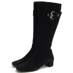 Gucci Long Boots Shoes Women Suede Leather Black Belt Design
