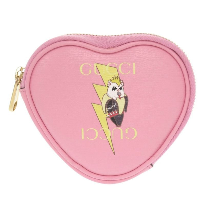 Gucci Bananya Heart Shape Leather Pink Coin Case 0415