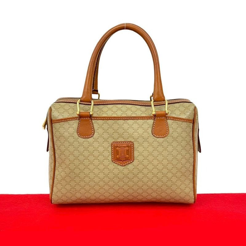 Celine Vintage Macadam Pattern Triomphe Logo Leather Handbag — view 2