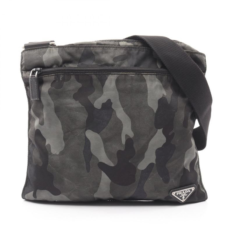 Prada Shoulder Bag Black Green Nylon Camouflage