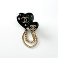 Chanel Brooch Corsage Black Gold Rhinestone Chain Heart