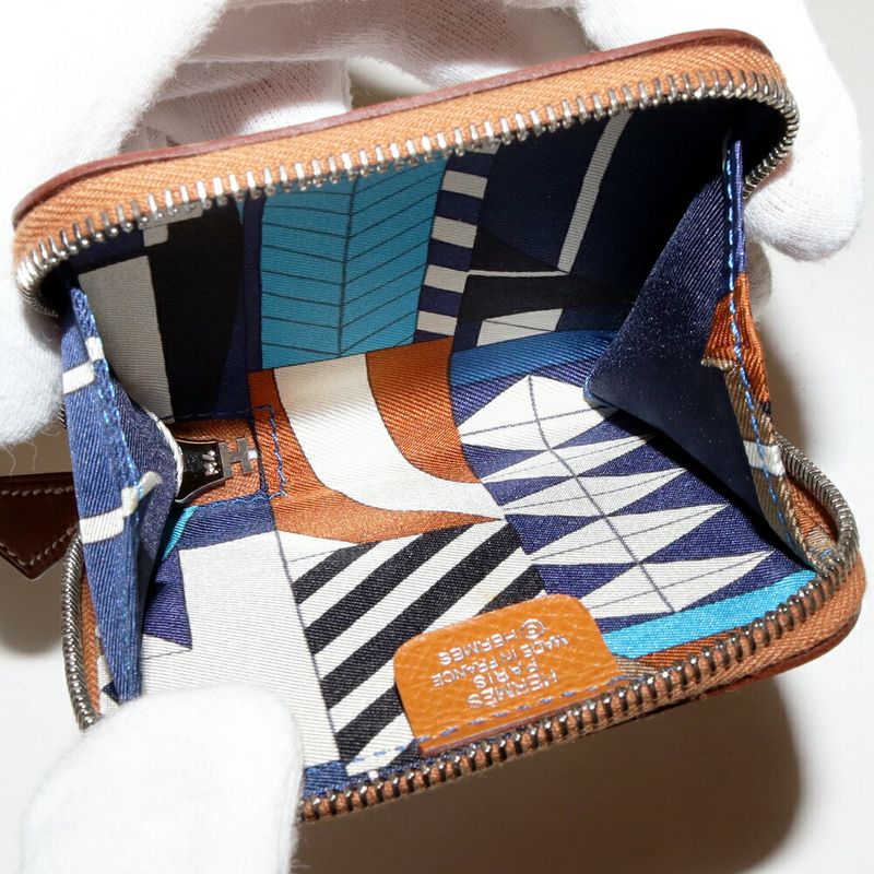 Hermes Coin Case Azap Compact Mini Silk Quin Epson Gold Navy Silver Hardware — view 3